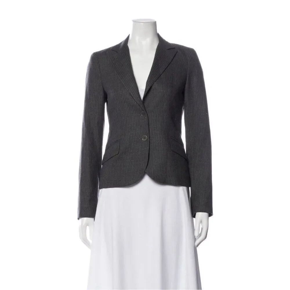 Theory Authentic Women’s Gray Striped Wool Long Sleeve Blazer Jacket 4 Small
